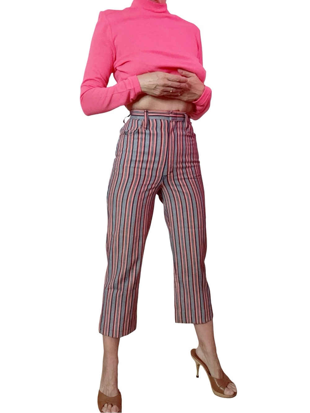 Vintage 1960s Striped Cropped denim Pants